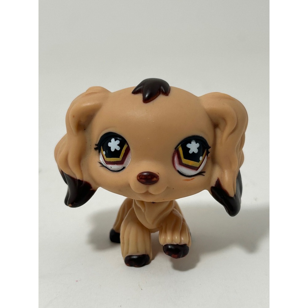 Littlest Pet Shop Cocker Spaniel 575 Tan Flower Eyes Hasbro‎ LPS blue magnet